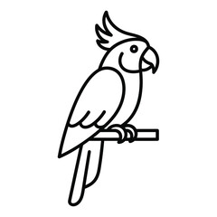 Simple outline illustration of a cockatoo bird perched on a branch