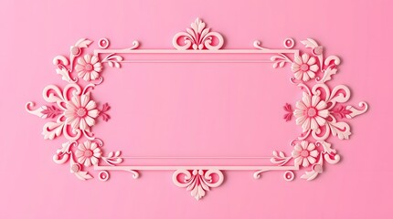 Elegant Floral 3D Frame with Golden Leaves and Pink Flowers – Decorative Border Design for Invitations, Greeting Cards, and Posters