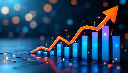 A vibrant three-dimensional rendering of a stock market or business growth graph