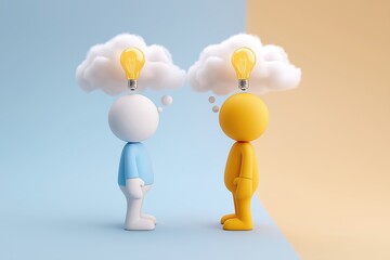 Two individuals with different creative ideas standing apart