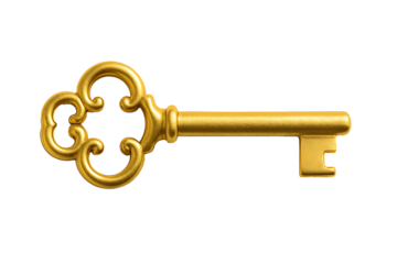 Golden metal key isolated on black background antique vintage object security concept lock unlocking symbol success idea access elegant metallic craftsmanship