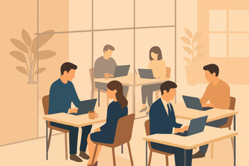 Modern Coworking Space with Freelancers on Laptops