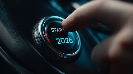 Empowering start button for 2026, new opportunities and change for business, pushing forward for success and growth in the new year