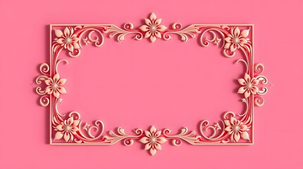 Elegant Floral 3D Frame with Golden Leaves and Pink Flowers – Decorative Border Design for Invitations, Greeting Cards, and Posters