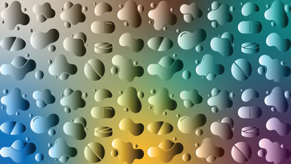 Abstract gradient background with tablet, pill, and drop shapes in muted colors