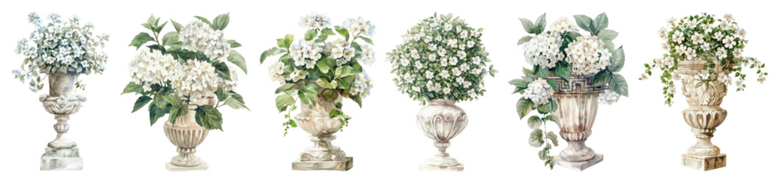 Naklejki PNG Elegant floral vase arrangements, element set on transparent background