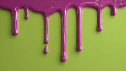 Dripping Purple Paint Against Bright Green Background