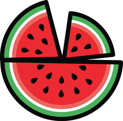 Flat vector watermelon slice illustration with bold outlines and minimal color palette on clean white background, healthy summer fruit minimalist design concept