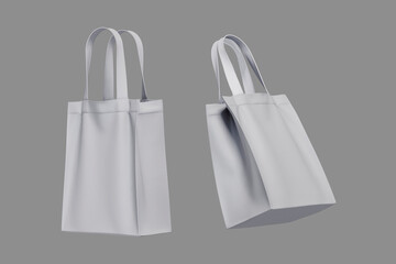 Tote bag fabric cloth shopping sack mockup isolated on white background (clipping path). 3d rendering. zero waist and eco friendly concept.