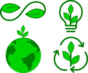 Eco-friendly future, green technologies, clean energy, and caring for the planet. The symbols reflect the balance between people and the Earth, eco-friendly thinking, and future innovation