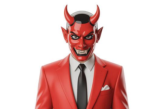Fiery red devil character in a suit, with horns and an intense, menacing gaze.