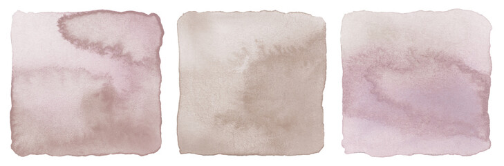 Obraz premium Ink watercolor hand drawn square stain flow painting blot. Wet pastel cream beige color texture background. Set.