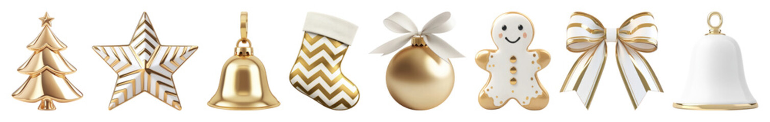 Naklejka na ściany i meble PNG Elegant gold Christmas decorations collection, element set on transparent background Naklejka na ściany i meble PNG Elegant gold Christmas decorations collection, element set on transparent background