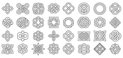 Collection of Celtic Knots and Abstract Geometric Ornaments in Black Outline pattern