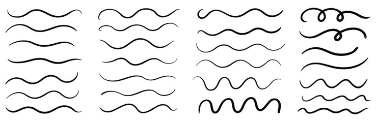 Obraz premium Collection Of Hand Drawn Wavy Lines And Swirls In Black On White Background doodle