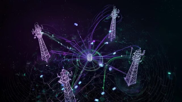 detailed schematic of wireless tower network illustrating signal paths and routing trails
