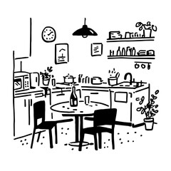 Minimalist kitchen illustration in simple line artkitchen room