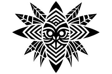 Obraz premium Tribal owl face with feathered headdress silhouette isolated on white background