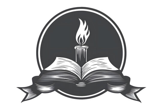 academic emblem open book candle isolated on transparent background