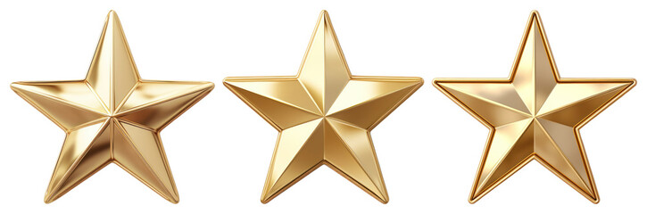 PNG Three shiny golden stars aligned, element set on transparent background