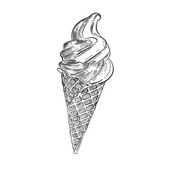 ice cream cone vector line art hand drawn illustration 