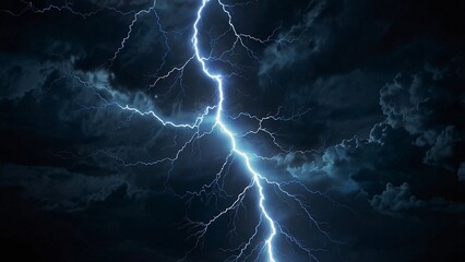 Bright Lightning Bolt in Dark Storm Clouds. Generative AI.