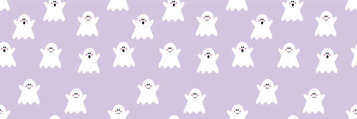 Cute Halloween pattern with spooky ghosts. Banner. Vector illustration