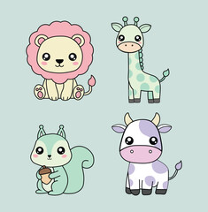 Cute Pastel Animal Friends Collection