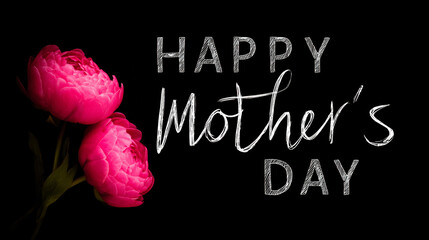 Happy Mother's Day Card with Flowers on Black Background