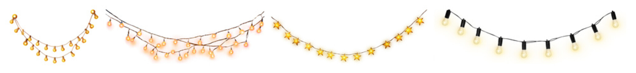 PNG Colorful festive string lights, element set on transparent background