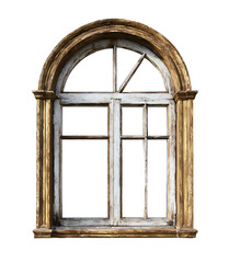 Arched wooden window frame isolated on transparent background
