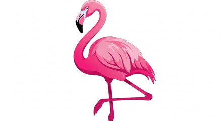 Elegant pink flamingo standing gracefully on one leg against a white backdrop