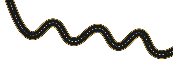 Long winding and curved road, winding and curved road from a top view isolated from the background, illustration. Vector eps10	