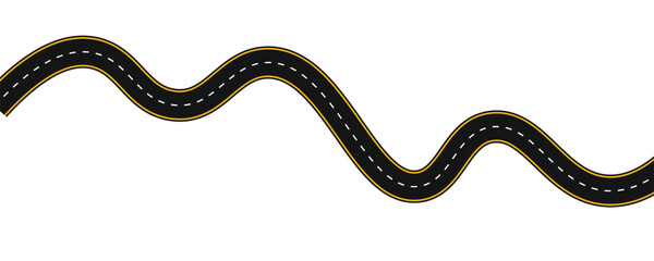 Obraz premium Long winding and curved road, winding and curved road from a top view isolated from the background, illustration. Vector eps10 