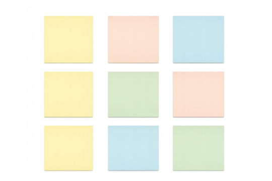 Colorful sticky notes arranging in grid on transparent background
