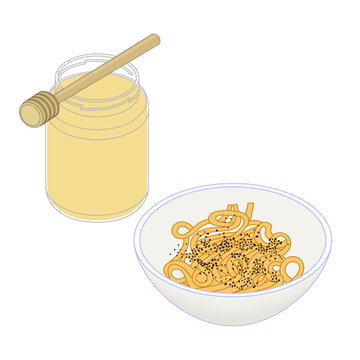 Polish poppy seed noodles, traditional Christmas food - hand drawn isometric vector illustration.