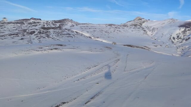 Majestic snow covered mountain landscape in Bucegi Mountains, Romania