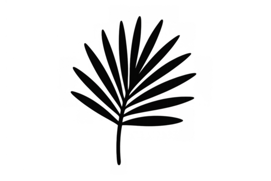 Tropical palm leaf silhouette design element. Black plant icon representing nature and summer on a transparent background - Powered by Adobe