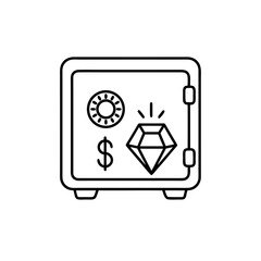 Safe with diamond vector icon — valuable cargo transport, secure storage, jewelry logistics, line art minimal vector.