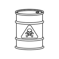 Toxic waste barrel vector icon — hazardous material transport, skull and crossbones danger sign, minimal line art, black outline.