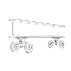 Bridge beam transport vector icon — heavy construction cargo on wheels, line art style, industrial logistics, transparent background.