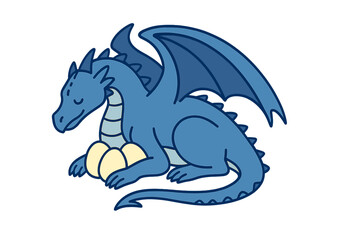 Obraz premium A blue dragon clutching eggs, presented as a seamless looping 4K time-lapse animation background