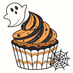 Halloween cupcake with ghost and spider web