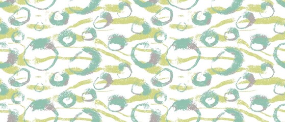 Seamless abstract geometric pattern. Background in green, beige, white. Illustration. Lines, stains, circles. Design for textile fabrics, wrapping paper, background, wallpaper, cover.