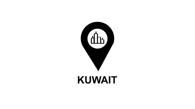 Kuwait location pin icon with city skyline and text on white background Keywords: Kuwait, location pin, map marker, city skyline, buildings, architecture, urban, destination, travel, tourism