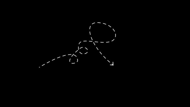 White dashed arrow with loops and a final arrow on a black background line curve