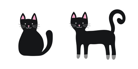 Cute hand drawn cat. Icon set. Vector illustration