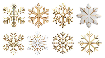 PNG Elegant golden snowflake designs, element set on transparent background