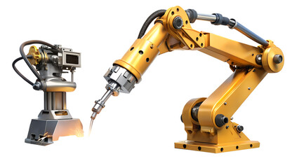 Robotic arm welding isolated on transparent background, a symbol of modern industrial automation