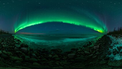 Aurora borealis northern lights panorama scenic night sky landscape photography green nature travel view on transparent background